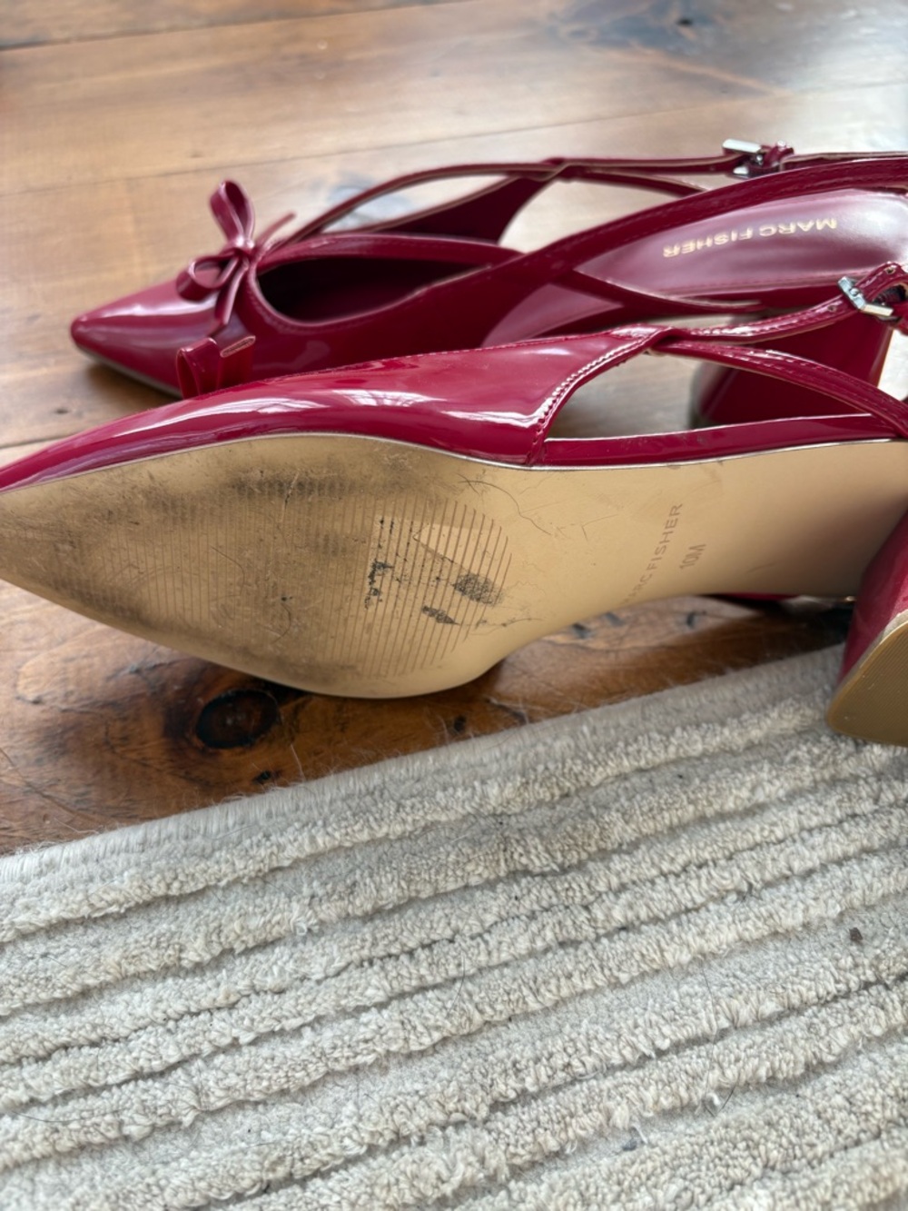 Marc Fisher Red Patent Slingback Pointed-Toe Pumps with Bow Accent - Picture 7 of 7